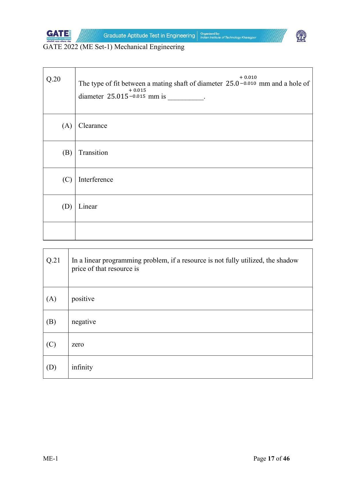 GATE 2022 Mechanical Engineering (ME) Question Paper - Page 18
