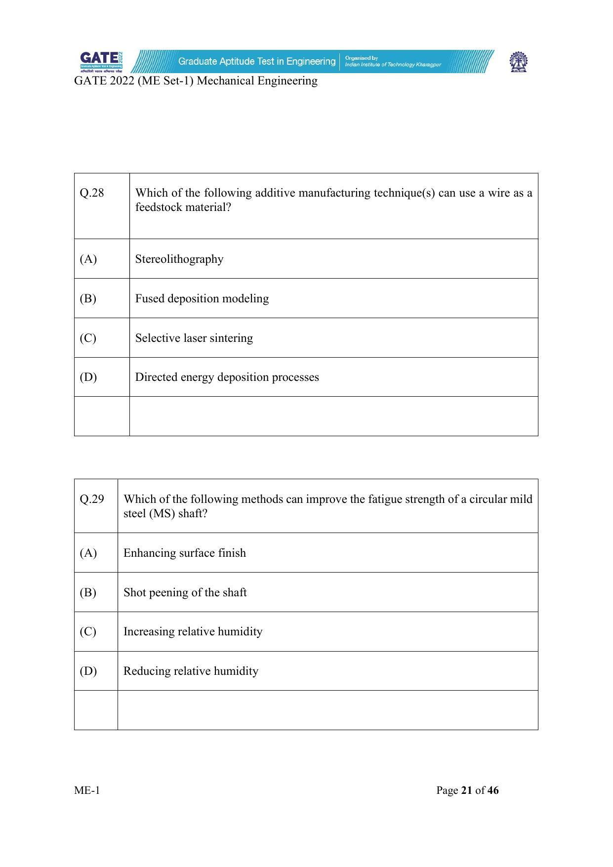 GATE 2022 Mechanical Engineering (ME) Question Paper - Page 22