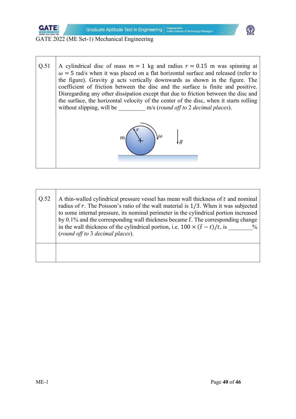 GATE 2022 Mechanical Engineering (ME) Question Paper - Page 41