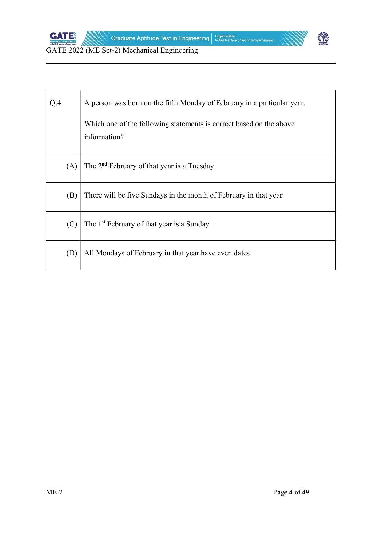 GATE 2022 Mechanical Engineering (ME) Question Paper - Page 54