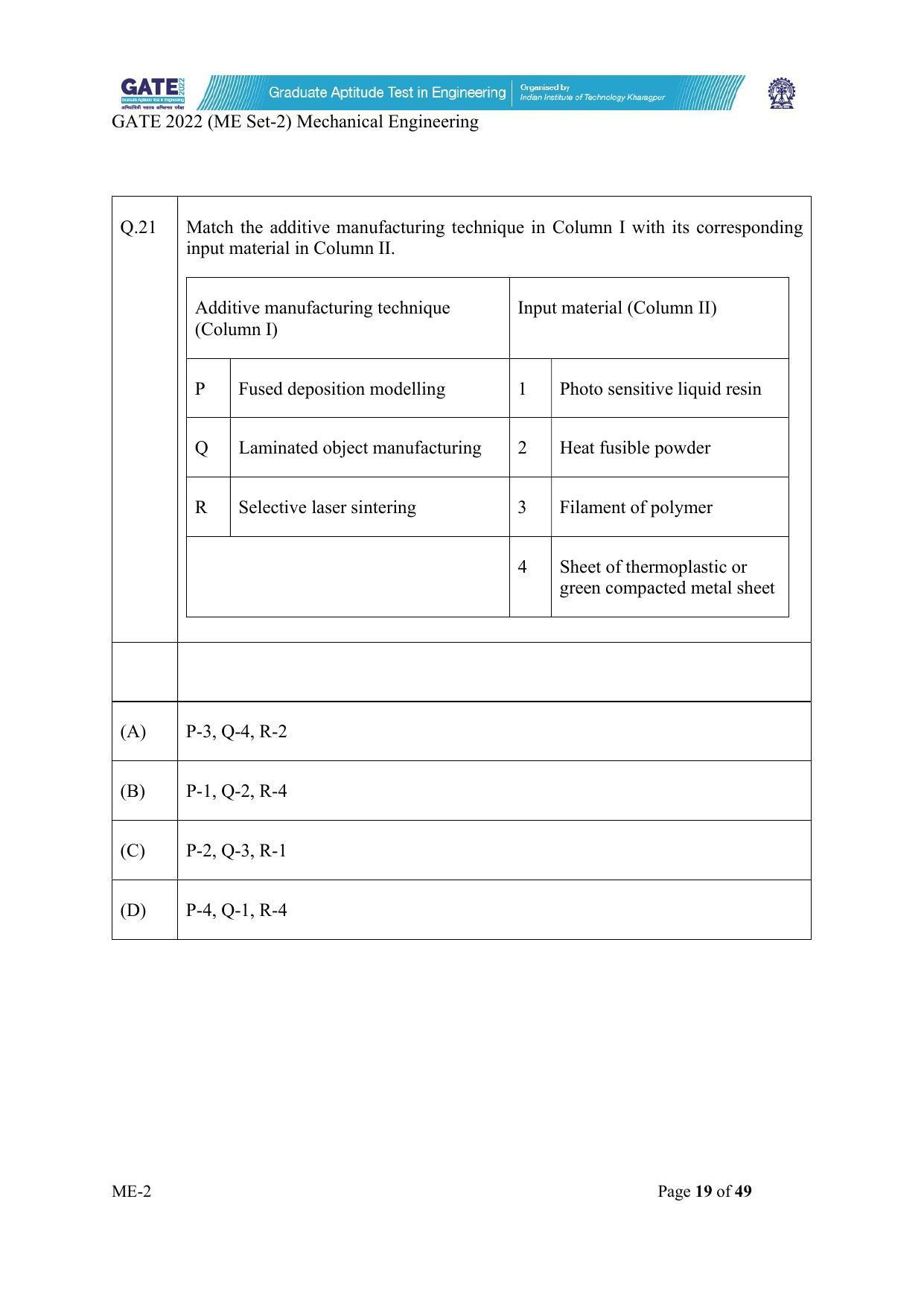 GATE 2022 Mechanical Engineering (ME) Question Paper - Page 69