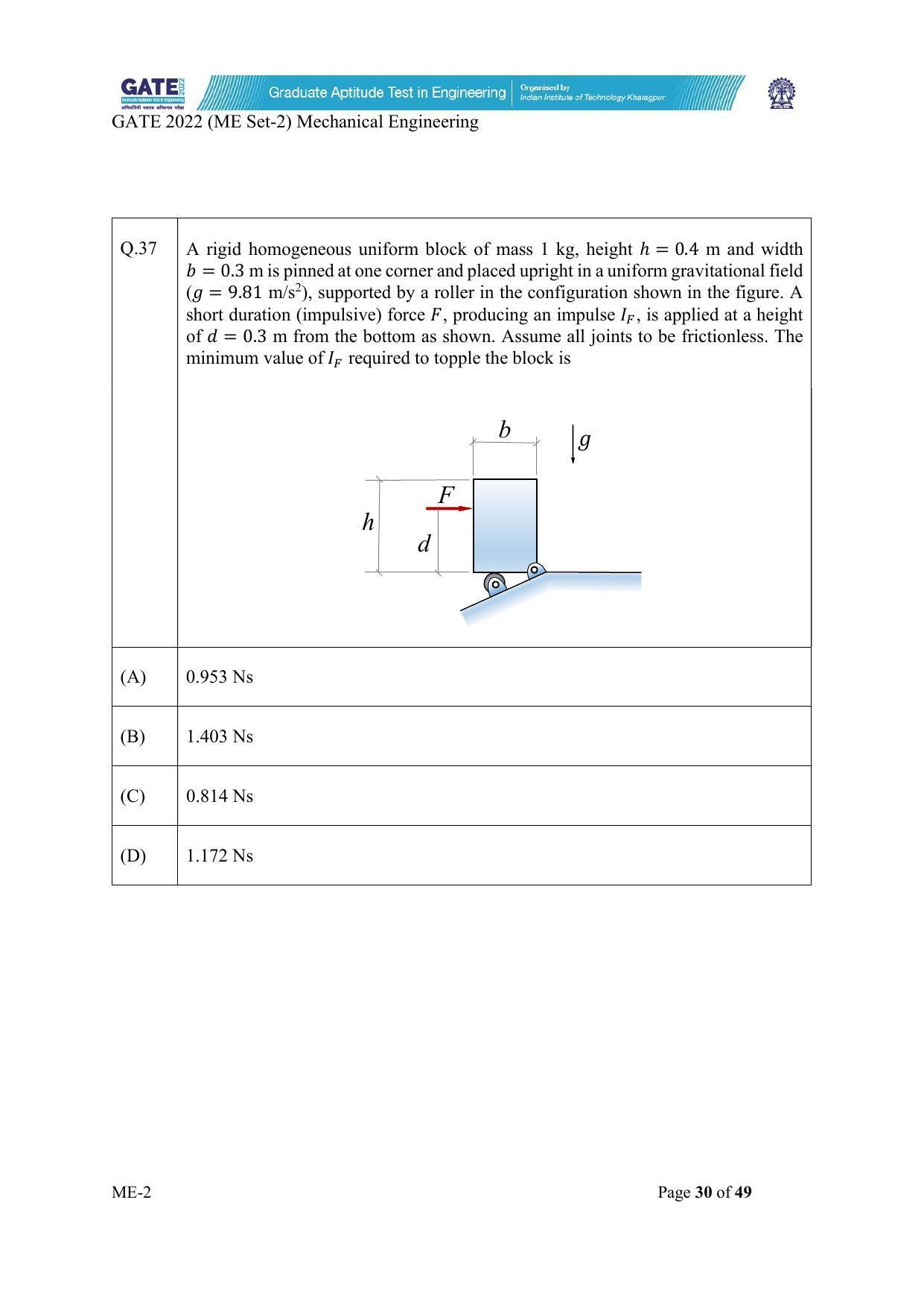 GATE 2022 Mechanical Engineering (ME) Question Paper - Page 80