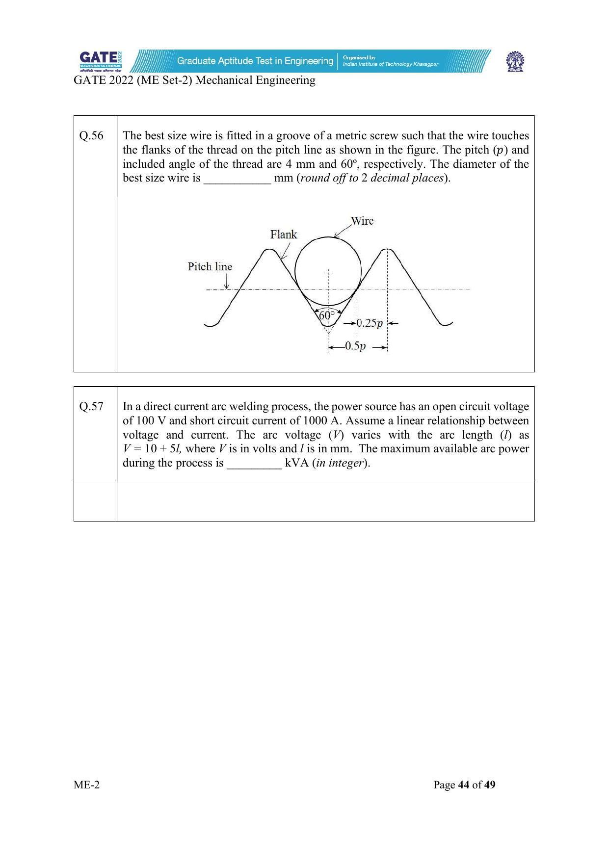 GATE 2022 Mechanical Engineering (ME) Question Paper - Page 94