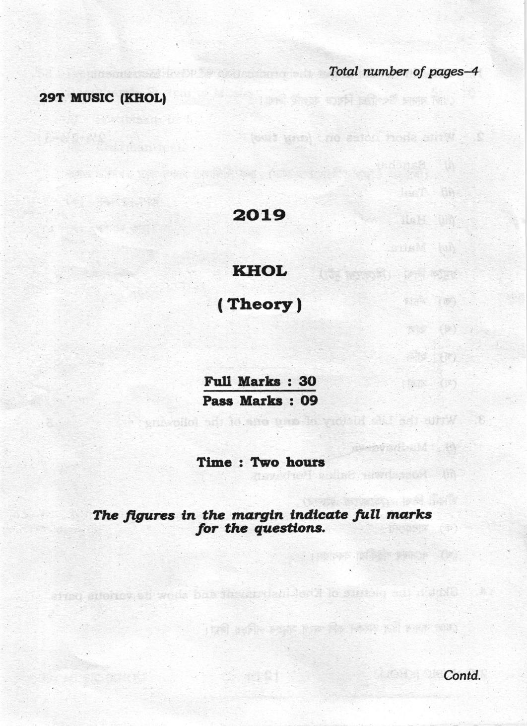 AHSEC Class 12 KHOL 2019 Question Papers  - Page 1