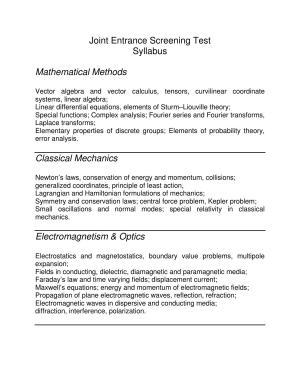Joint Entrance Screening Test (JEST) Syllabus