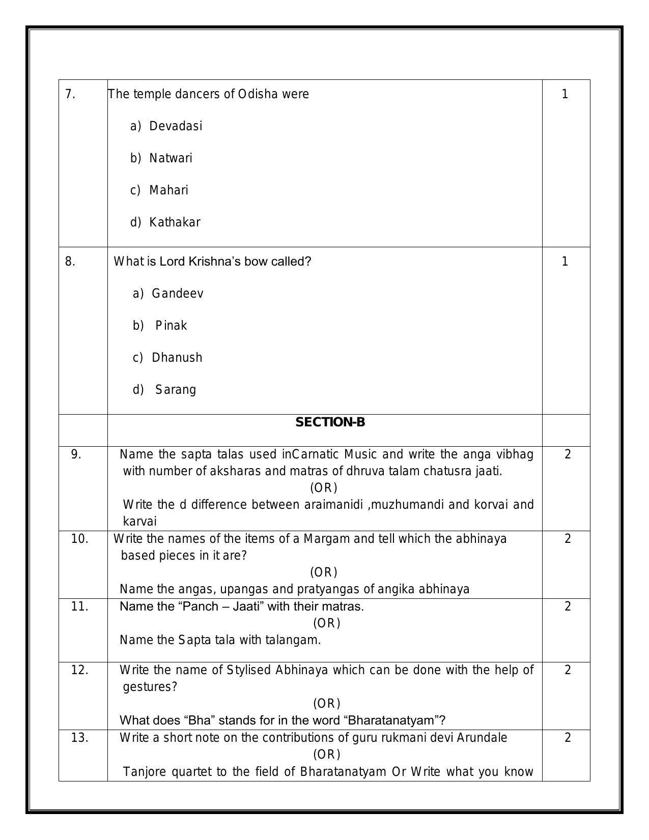 CBSE Class 12 Bharatanatyam Sample Paper 2024 - Page 3