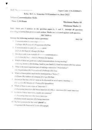 Bilaspur University Question Paper June 2022:B.Sc(Math) Semester VI Raigarh Communicative Skills Paper 1