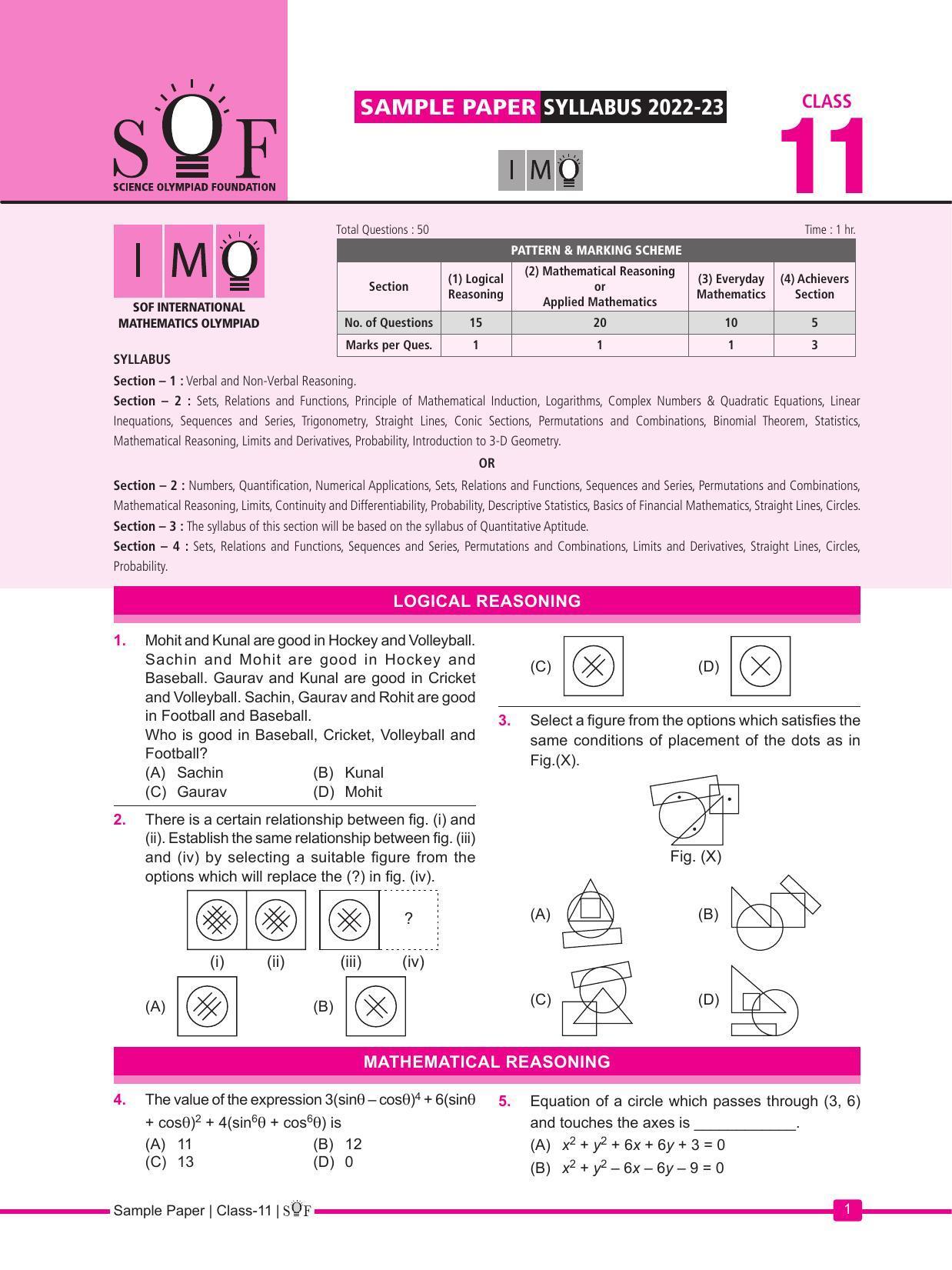 SOF IMO Sample Paper 2023 Class 11 - Page 1