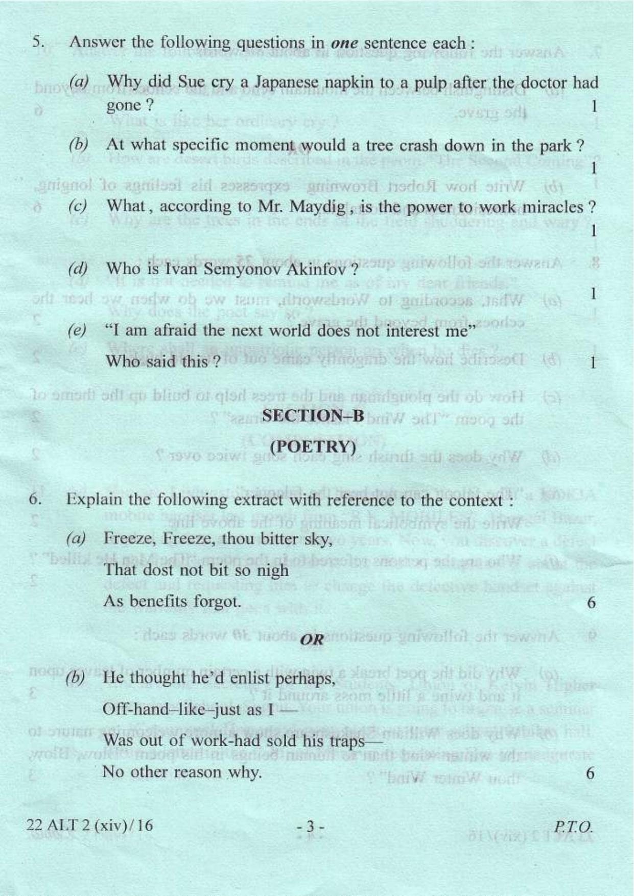 COHSEM Class 12 Alternative English 2016 Question Papers - Page 3