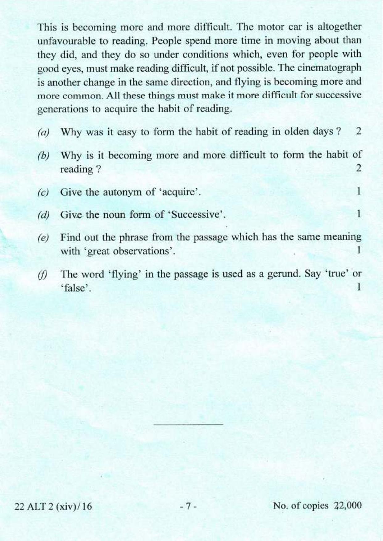 COHSEM Class 12 Alternative English 2016 Question Papers - Page 7