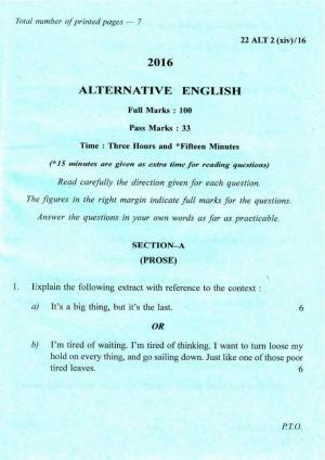 COHSEM Class 12 Alternative English 2016 Question Papers