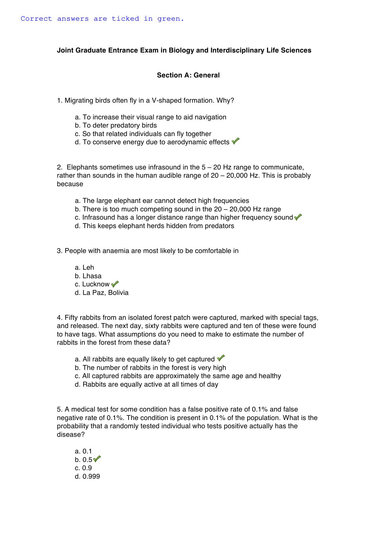 JGEEBILS Biology Answer Keys 2015 - Page 1