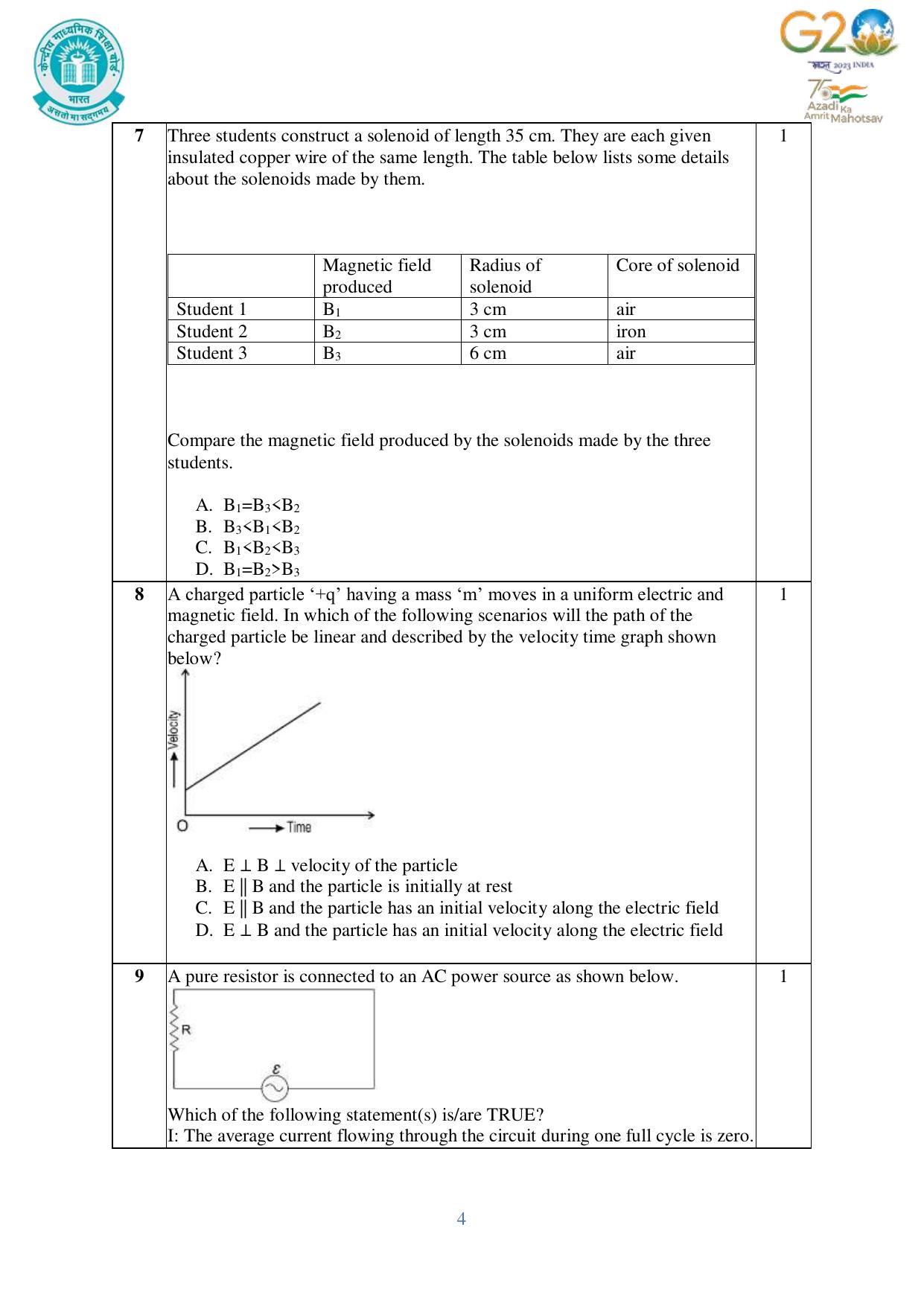 CBSE Class 12 Physics SET 1 Practice Questions 2023-24  - Page 4