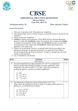 CBSE Class 12 Physics SET 1 Practice Questions 2023-24 