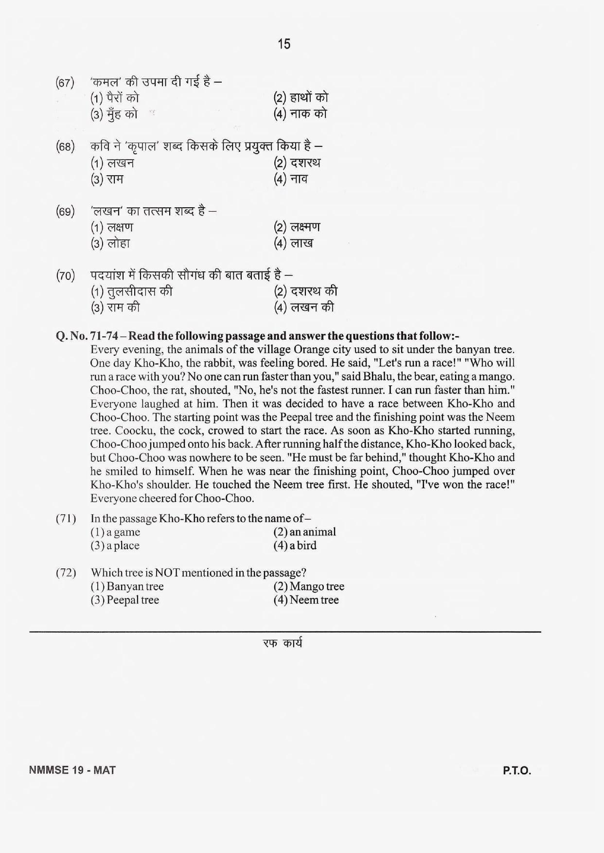 Rajasthan NMMS 2019 Question Papers MAT and SAT - Page 14