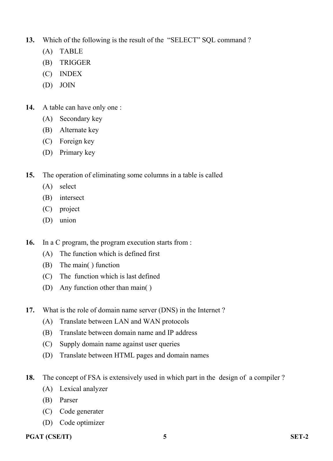 OJEE PGAT 2013 CSE IT SET 2 Question Paper - Page 4