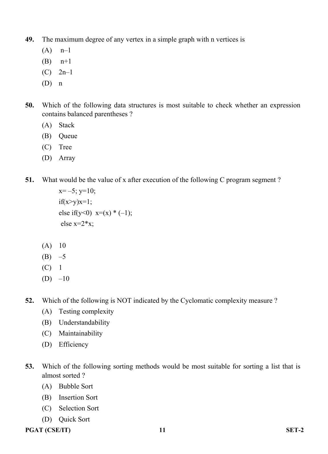 OJEE PGAT 2013 CSE IT SET 2 Question Paper - Page 10