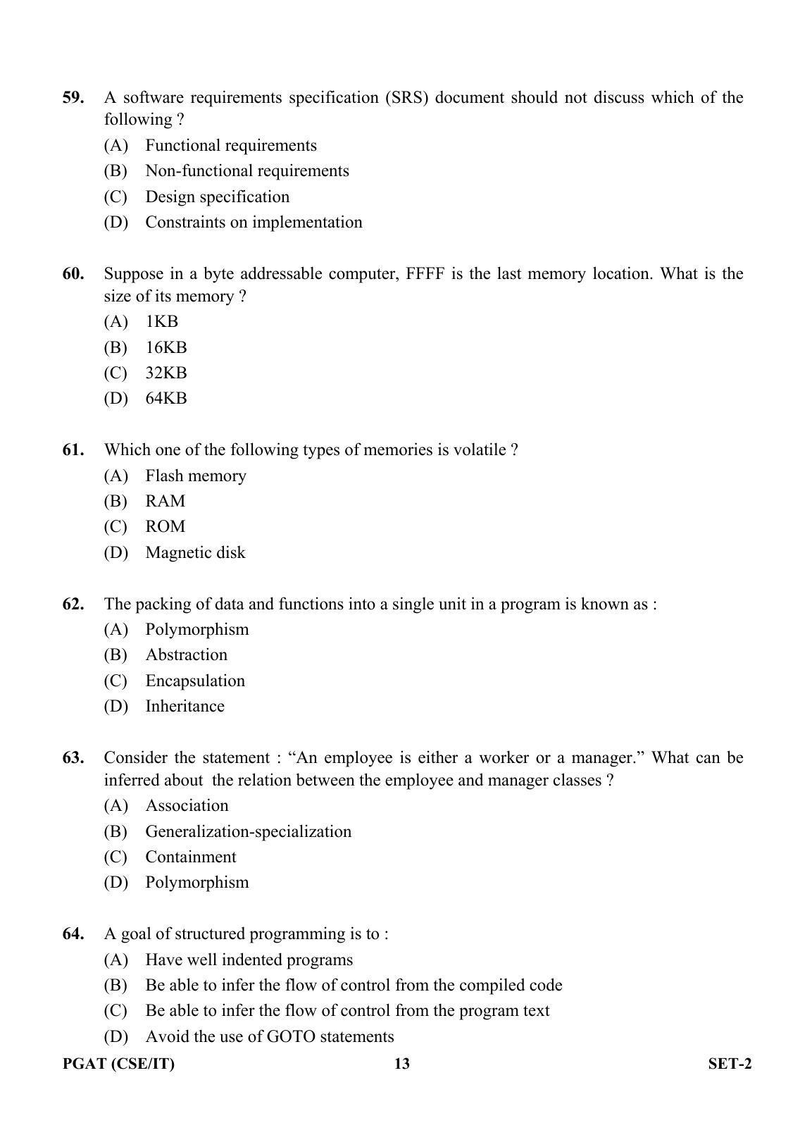 OJEE PGAT 2013 CSE IT SET 2 Question Paper - Page 12