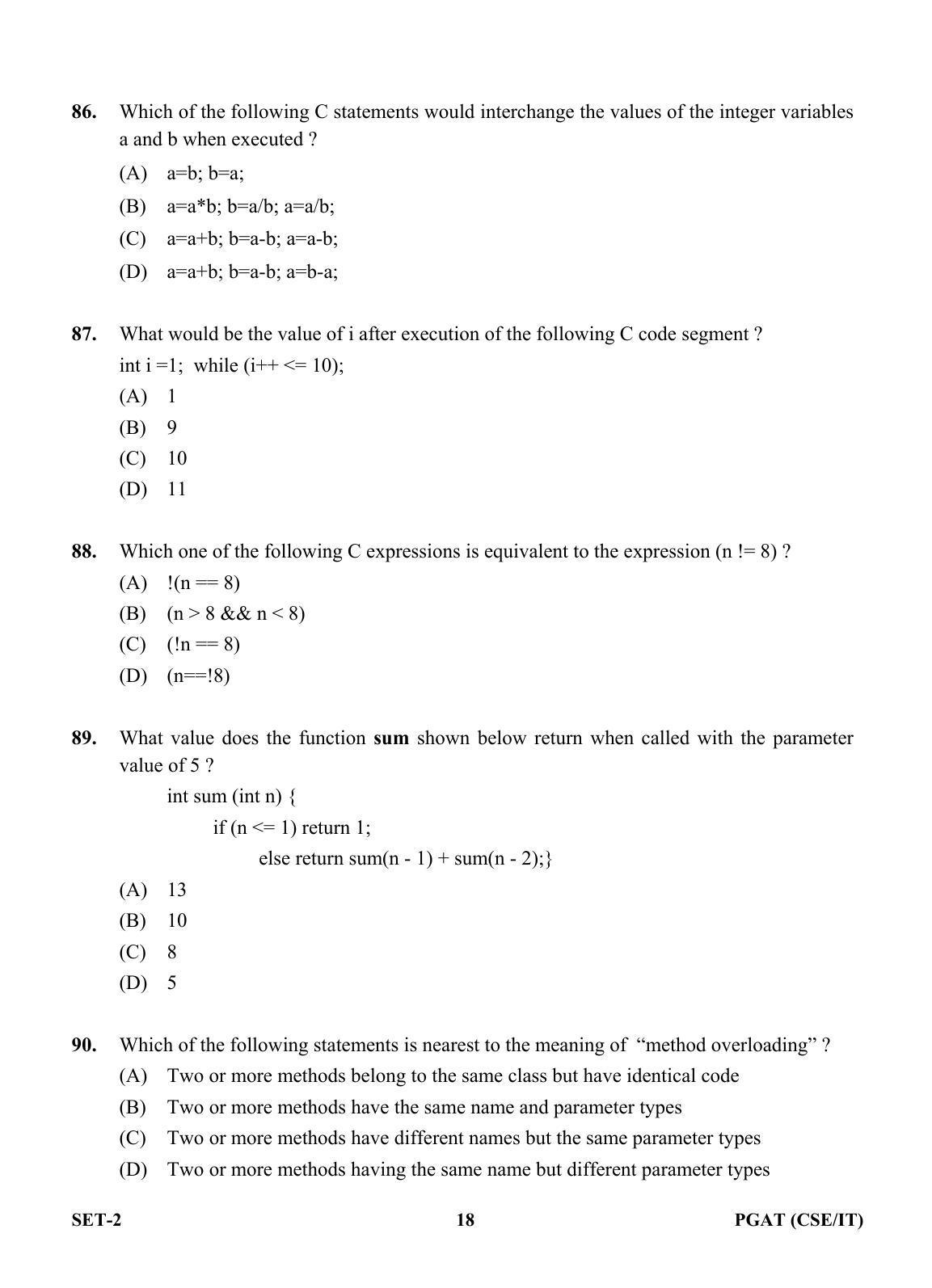 OJEE PGAT 2013 CSE IT SET 2 Question Paper - Page 17