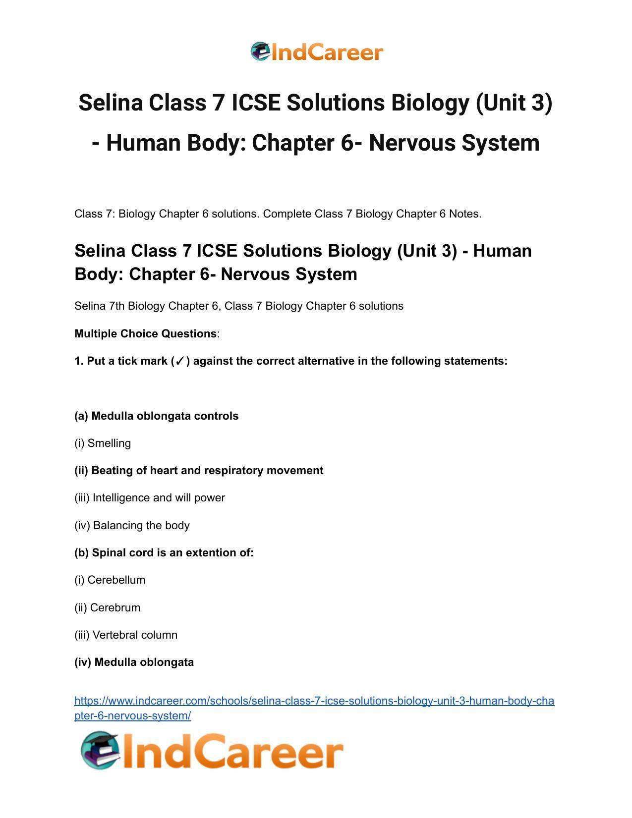 Selina Class 7 ICSE Solutions Biology (Unit 3) - Human Body: Chapter 6- Nervous System - Page 2