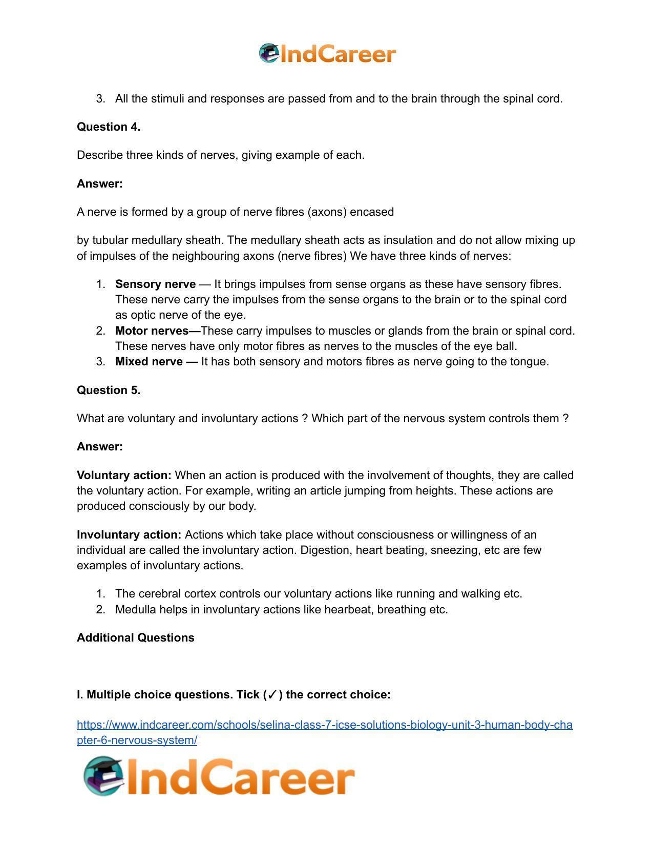 Selina Class 7 ICSE Solutions Biology (Unit 3) - Human Body: Chapter 6- Nervous System - Page 6