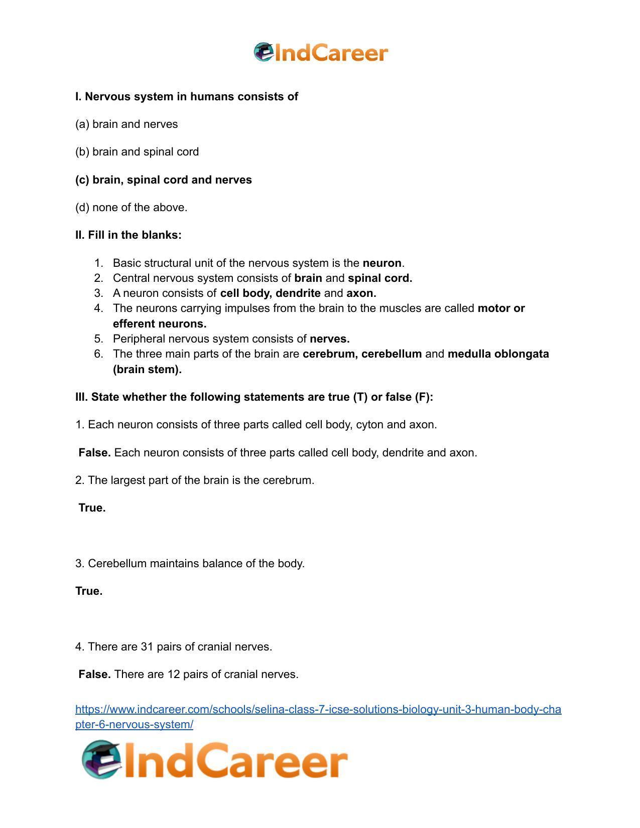 Selina Class 7 ICSE Solutions Biology (Unit 3) - Human Body: Chapter 6- Nervous System - Page 7