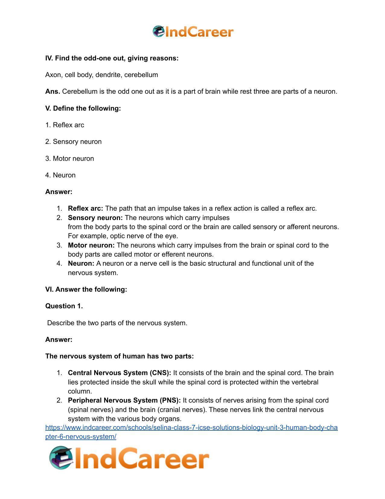 Selina Class 7 ICSE Solutions Biology (Unit 3) - Human Body: Chapter 6- Nervous System - Page 8