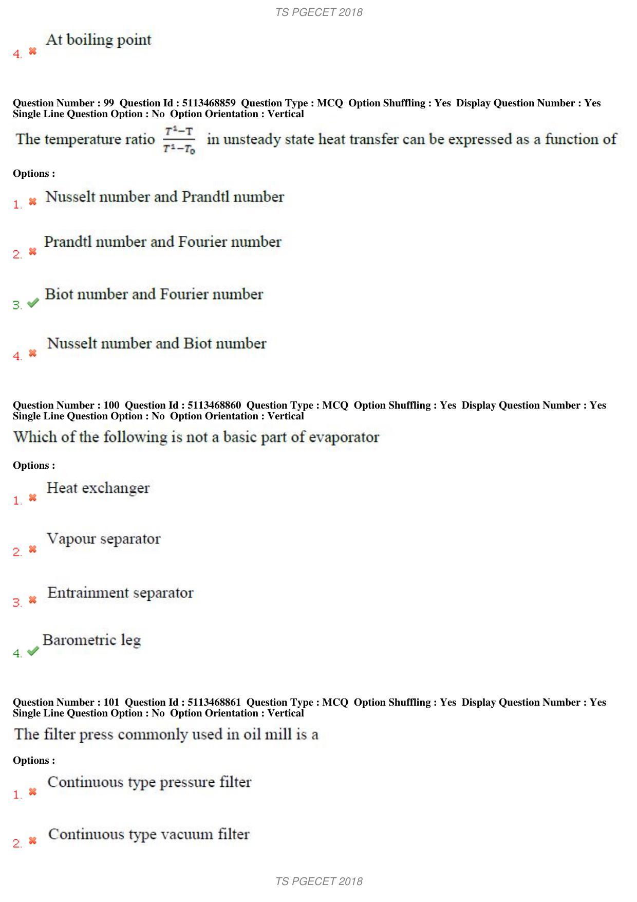 TS PGECET 2018: Food Technology Question Papers - Page 36