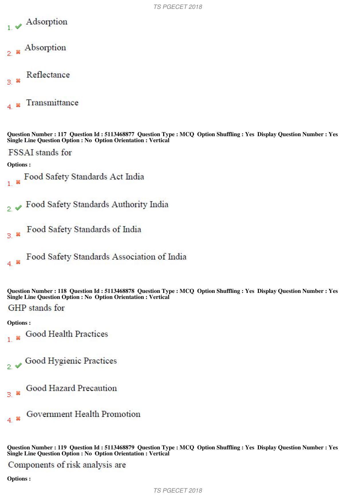 TS PGECET 2018: Food Technology Question Papers - Page 42