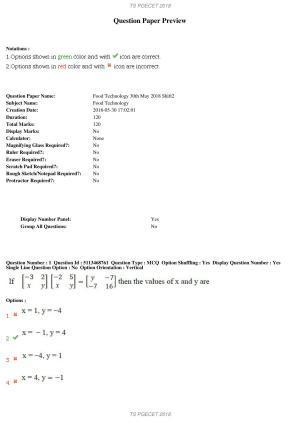TS PGECET 2018: Food Technology Question Papers