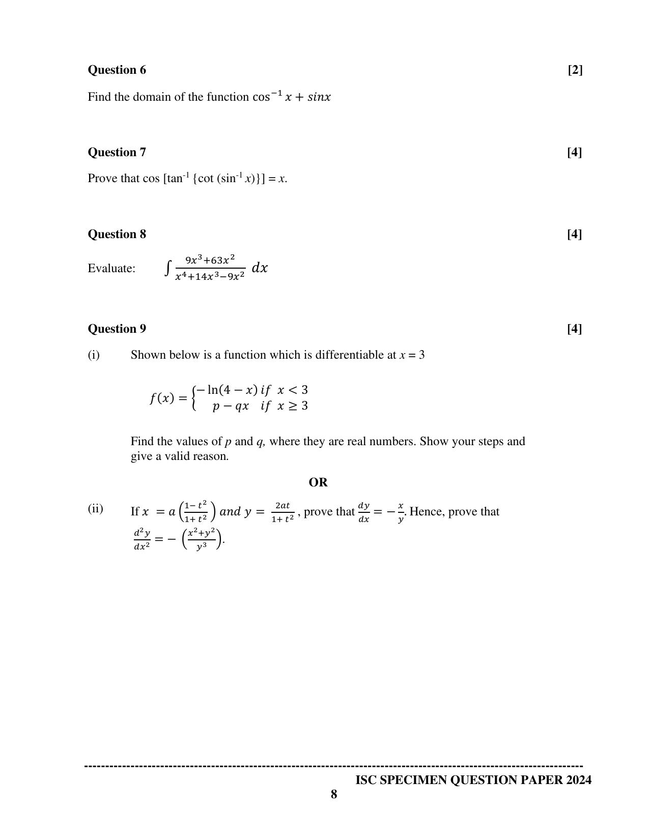 ISC Class 12 2024 Mathematics Sample Paper - Page 8