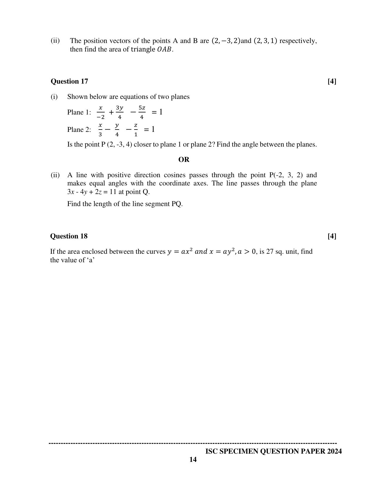 ISC Class 12 2024 Mathematics Sample Paper - Page 14
