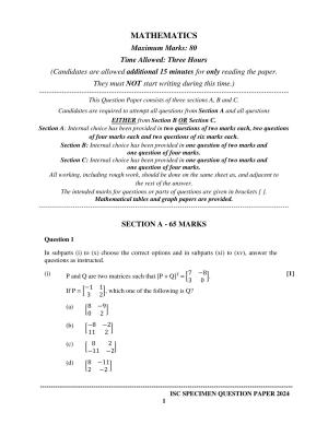 ISC Class 12 2024 Mathematics Sample Paper