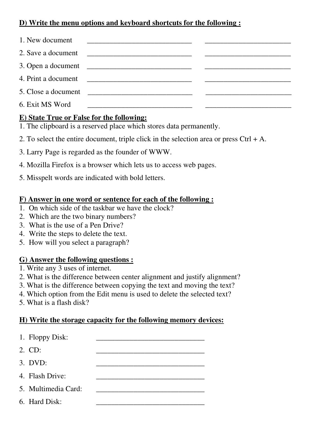 Worksheet for Class 4 Computers Assignment 9 - Page 2
