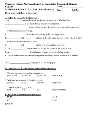 Worksheet for Class 4 Computers Assignment 9