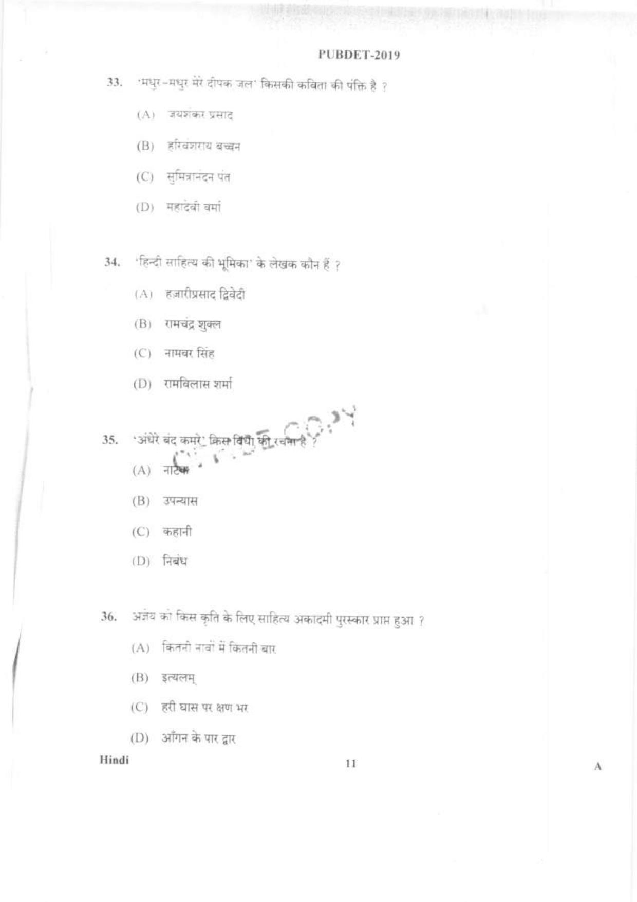PUBDET 2019 Hindi Question Papers - Page 10