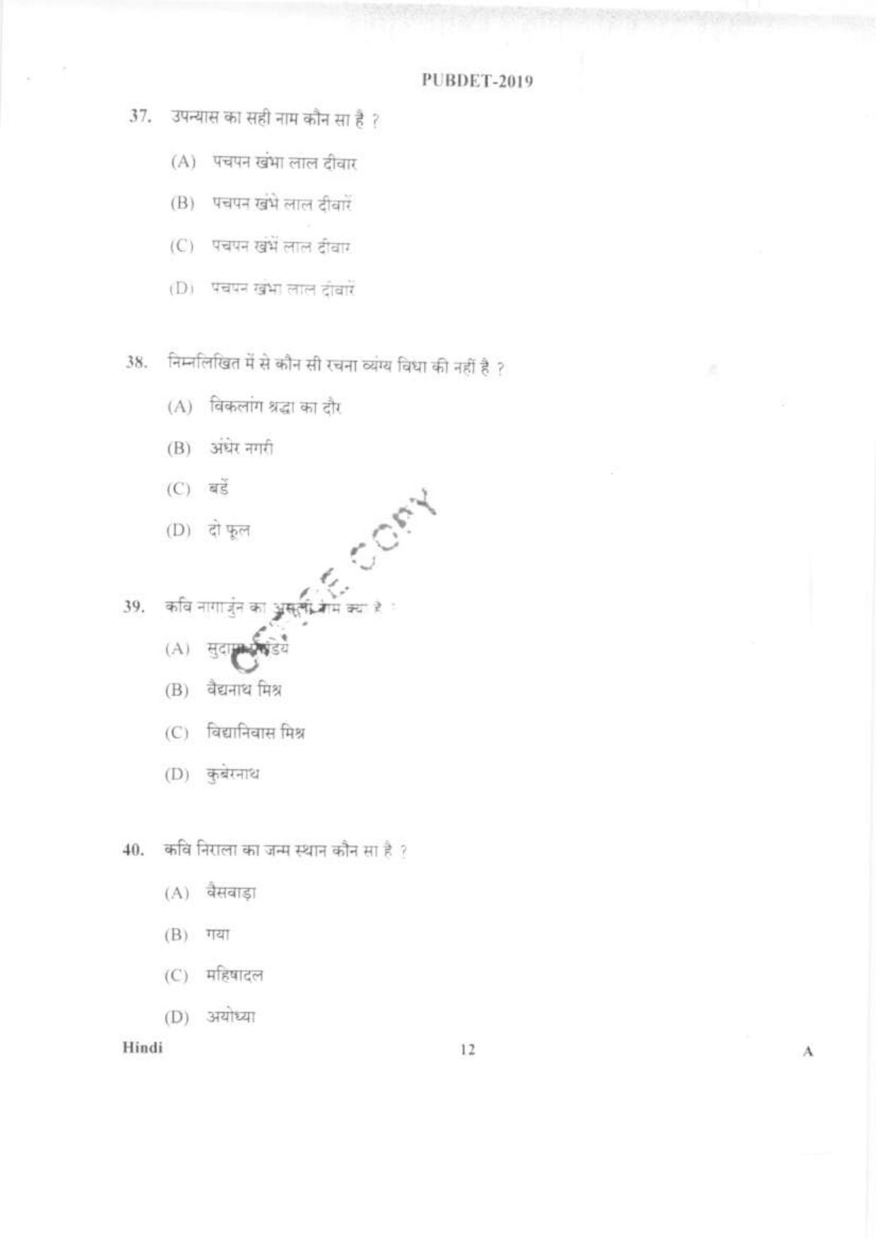 PUBDET 2019 Hindi Question Papers - Page 11