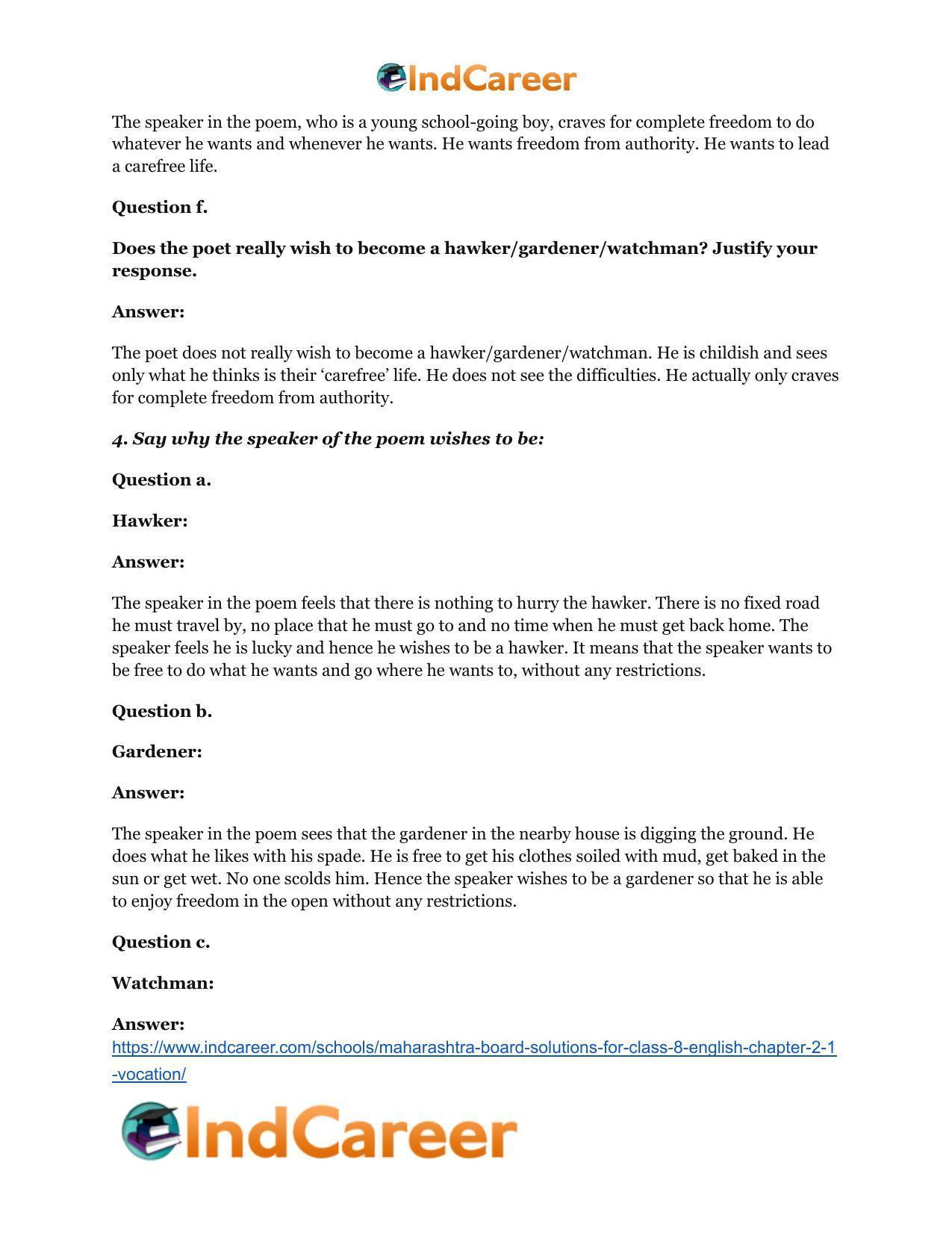 Maharashtra Board Solutions for Class 8- English: Chapter 2.1- Vocation - Page 8