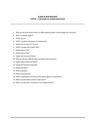 CBSE Worksheets for Class 11 Psychology The Bases of Human Behaviour Assignment 1