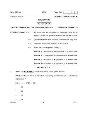 Goa Board Class 12 Computer Science (March 2024) Question Paper