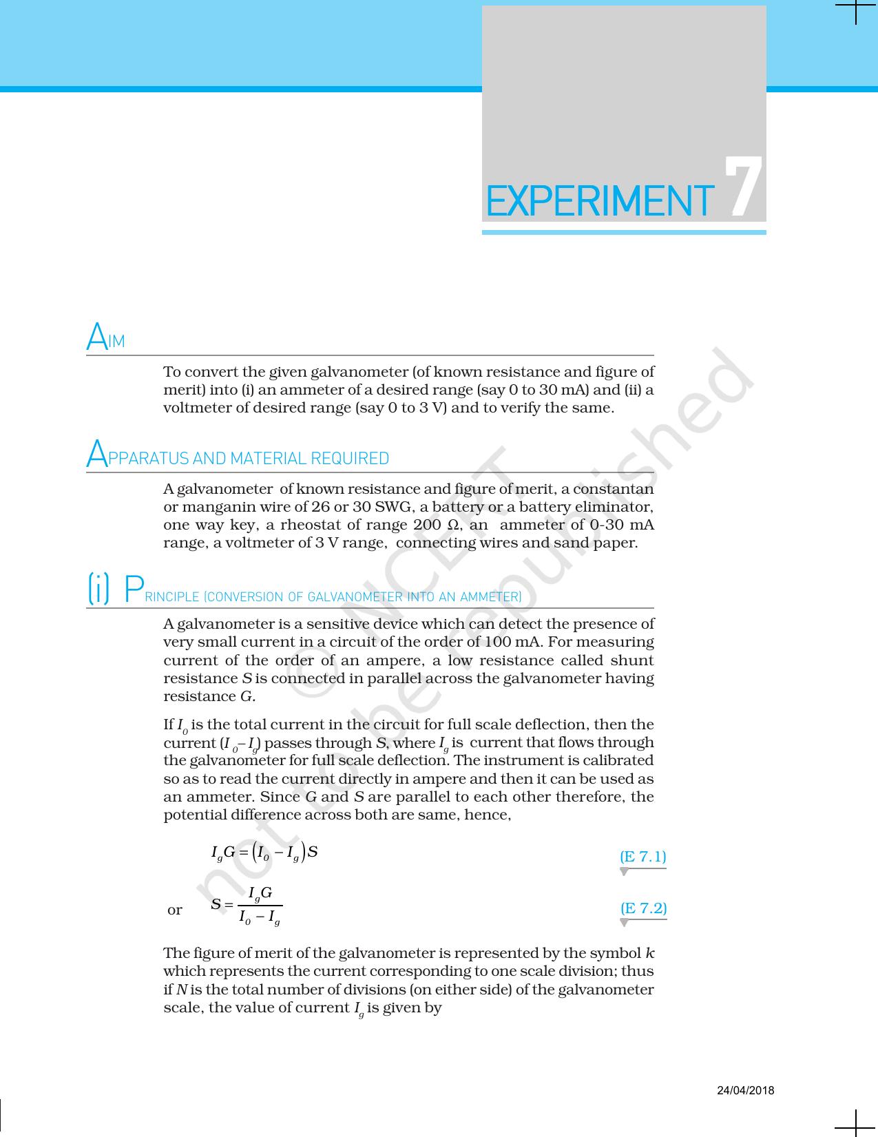 NCERT Laboratory Manuals for Class XII Physics - Experiment 6 & 7 - Page 7