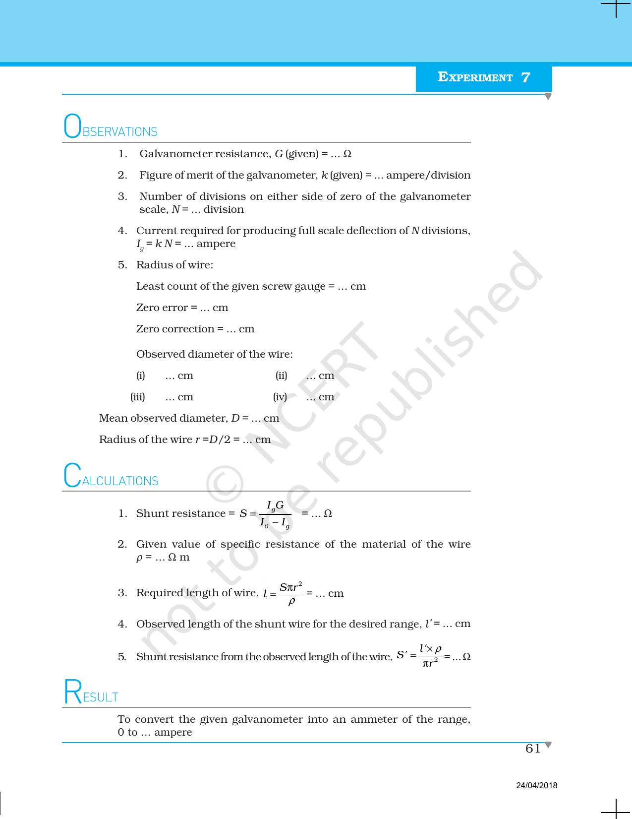 NCERT Laboratory Manuals for Class XII Physics - Experiment 6 & 7 - Page 9