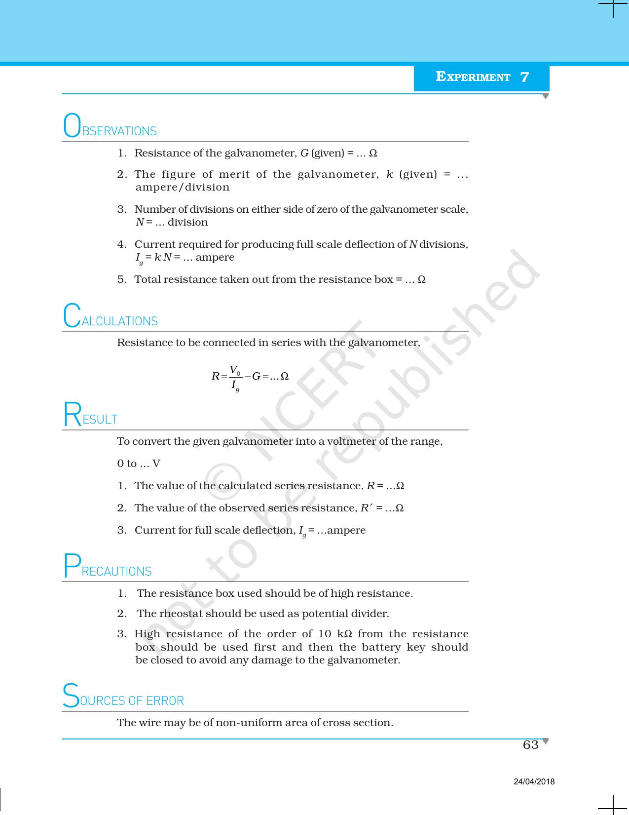 NCERT Laboratory Manuals for Class XII Physics - Experiment 6 & 7 - Page 11