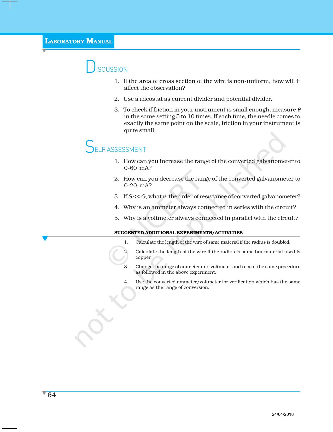 NCERT Laboratory Manuals for Class XII Physics - Experiment 6 & 7 - Page 12