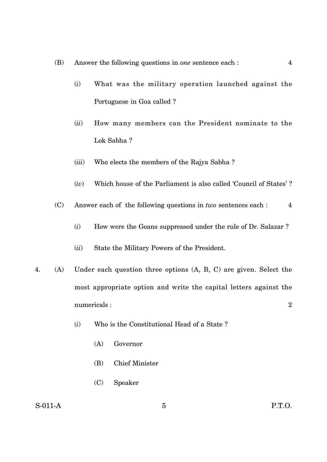 Goa Board Class 10 Social Science Paper 1 E English (March 2019) Question Paper - Page 5