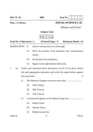 Goa Board Class 10 Social Science Paper 1 E English (March 2019) Question Paper