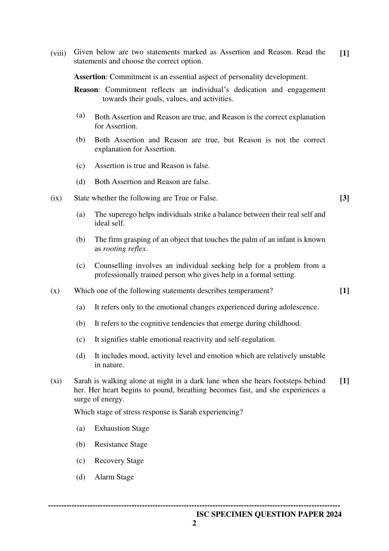 ISC Class 12 2024 Psychology Sample Paper - Page 2