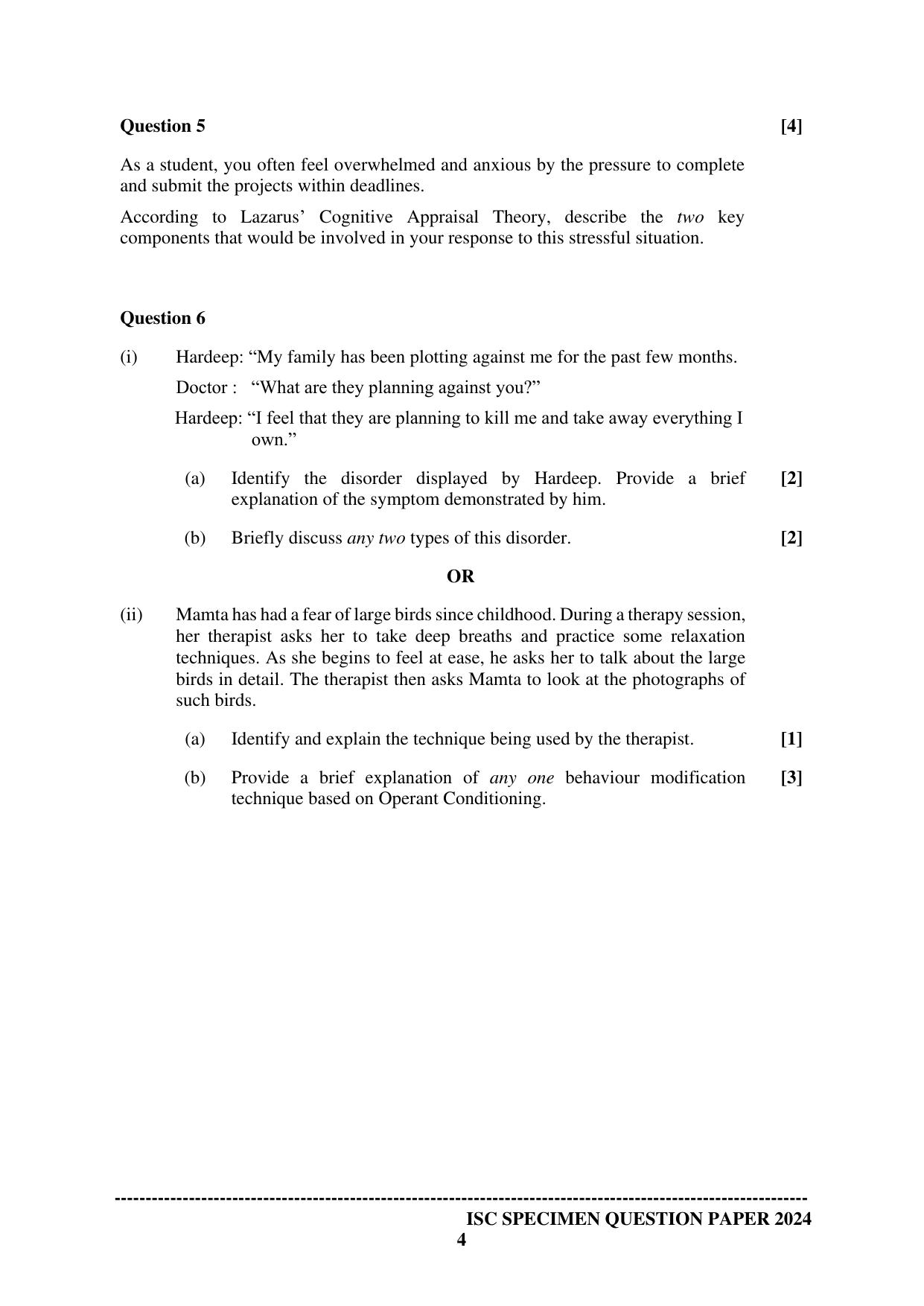 ISC Class 12 2024 Psychology Sample Paper - Page 4