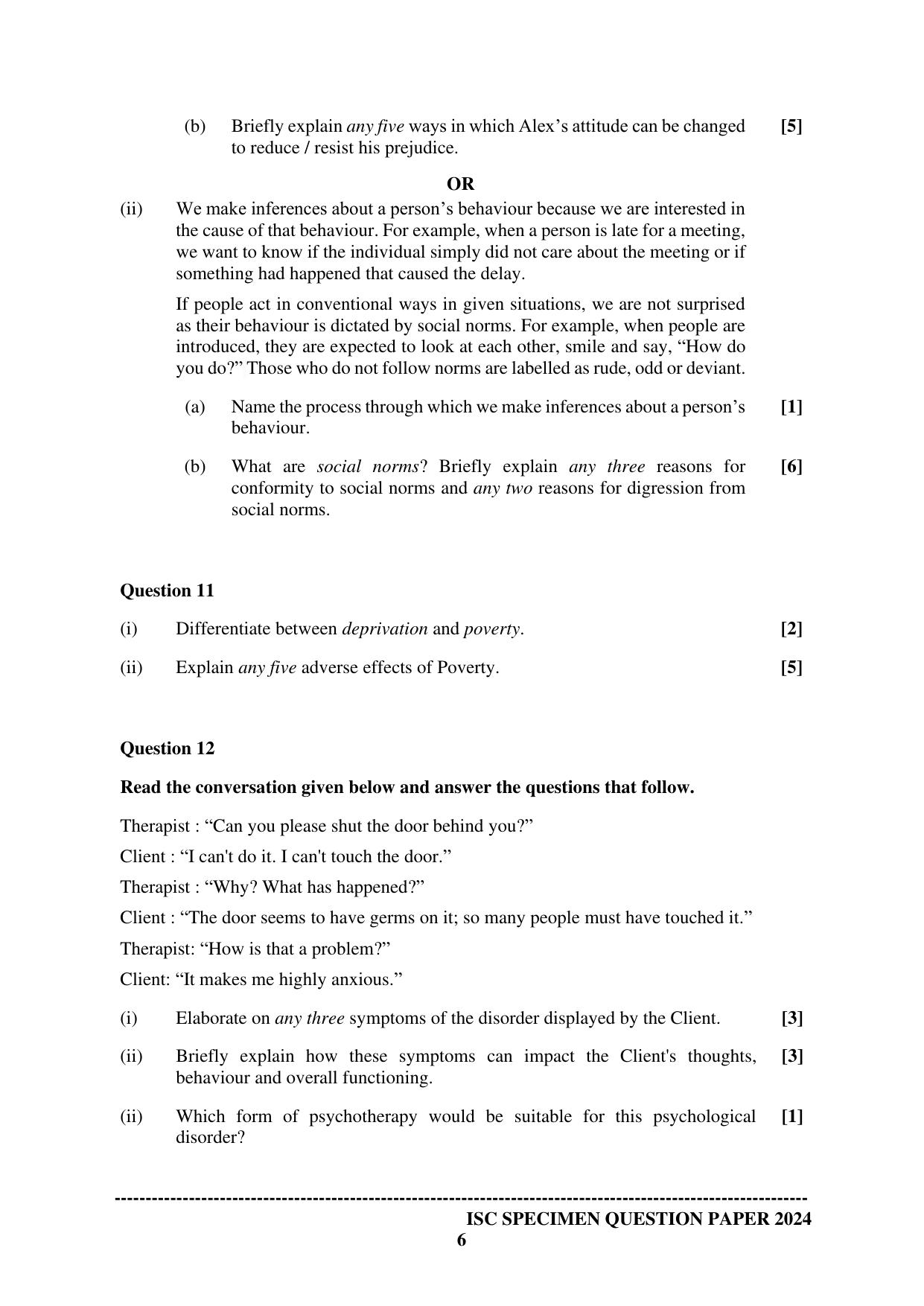 ISC Class 12 2024 Psychology Sample Paper - Page 6