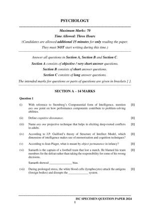 ISC Class 12 2024 Psychology Sample Paper